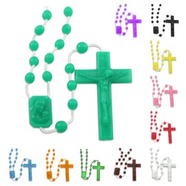 RosaryMart Catholic Rosary Beads for Prayer – Green Plastic Rosary Necklace with Crucifix, Durable Nylon Cord, Made in Italy, Devotional Prayer Beads for Women and Men – Pack of 25
