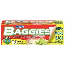 Hefty Brand New Hefty Baggies Sandwich Sized Count of 80 with Ties