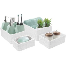 Sorbus Cestas de almacenamiento Juego de 4 piezas - Cesta tejida apilable Cajas de papelera de cuerda para maquillaje, Baño, Suministros de oficina, Dormitorio, Armario (Blanco)