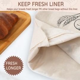 LeCorner Bread Bags for Homemade Bread, Linen Bread Bag Storage, Reusable Sourdough Bread Bags with Plastic Liner, Drawstring Bread Container for Toast, Loaf,Sandwich Fresh Longer