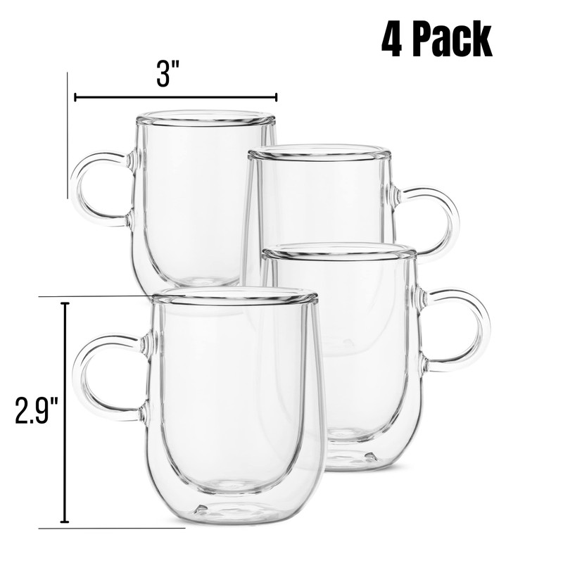 Brew To A Tea Glass Espresso Cups, Set of 4,