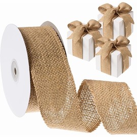 Burlap Wired Ribbon, Huangma Cloth Rolled with Edge Woven, Pure Linen Woven, Original Linen high-Density Table Flag, Chair Back Fabric, Rural Decoration, Christmas (Style1, 2.5 * 900cm)