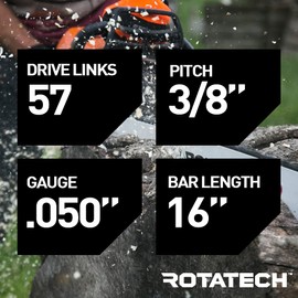 Rotatech 16" 40cm Chainsaw Chain 3/8" LP Pitch, 0.50" Gauge, 57DL Drive Links. Fits TITAN TTB355CHN ELECTRIC 91PJ057X RYOBI