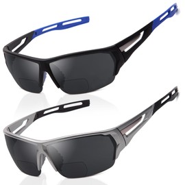 LianSan 2 Pack Bifocal Reading Sunglasses for Men - Outdoor Warp Around Sports Reader Sunglasses UV400 Protection Sun Readers(2 Colors,2.50x)
