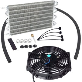 Universal 15-1/2" Radiator Remote Transmission Oil Cooler Aluminum with 10 inch Cooling Fan Electric Radiator Cooling 12V 80W Mount Kit