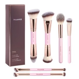 Maange 6pcs Brochas Maquillaje Doble Punta Set Multi Usos Estuche Brocha Base Polvos Difuminar Contornear Rostro Regalar Oro Rosa