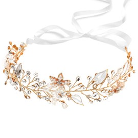 Coucoland First Communion Headpiece for Girls - Crystal Pearl Hair Accessories Crown Tiara Hair Piece Babys Breath Headband for Wedding Brides Bridal Little Girls