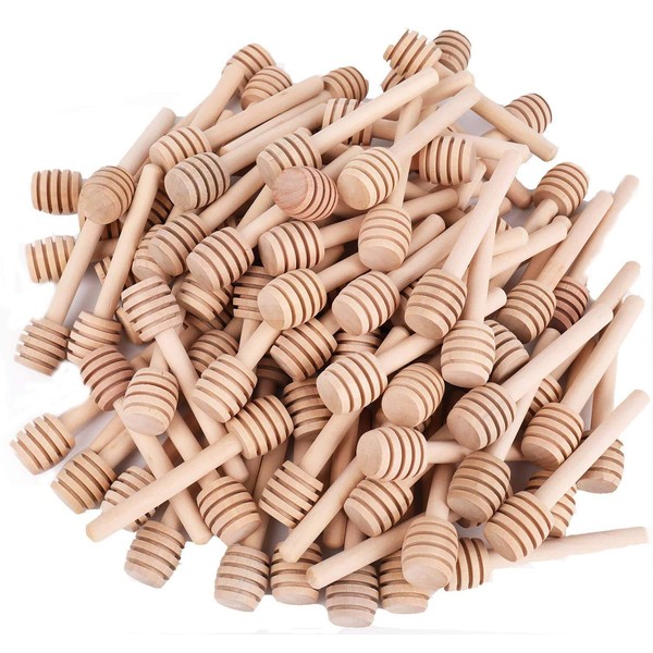 Lawei 100 Pack Mini Wooden Honey Dipper Sticks - 7.5 cm Honey Dippers Server for Honey Dispense Drizzle Honey and Wedding Party Favors