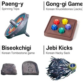 Gonggi Korean Game Gongi Game Pack, Folk Dice Stone Catching Game Jebi Kicks, Gonggi, DDAKJI, Biseokchigi, Paengy, Hand Eye Coordination Training Toy (All Game Set)