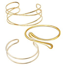 Carreneu 3 pieces upper bangle gold, bangle, gold upper arm, upper arm jewellery, with adjustable opening, shows your unique style and personality, girlfriend, wife, Stainless Steel