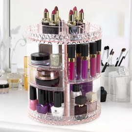 Taylor & Brown® Rotating Makeup Organizer, 360° Rotating Crystal Adjustable Carousel Storage for Cosmetics, Toiletries, and More - Great for Vanity, Bathroom, Bedroom, Closet, Kitchen (Pink)
