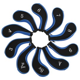 Golf Headgear, 10 Pieces Neoprene Waterproof Golf Clubs Iron Head Covers Putter Set Protective Cover Golf Accessories (Dark Blue)