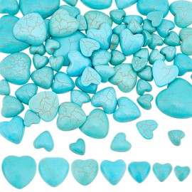 PH PandaHall 74pcs Turquoise Stone Cabochons, 7 Sizes Heart Gemstone Tiles Blue Texture Gemstone Tiles Dome Bead Stone Cabochon Tile for Bracelet Necklace Earrings Cameo Jewelry Making, 10~24mm