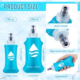 Jingmore 6 Pack Soft Water Bottle Collapsible Flask TPU Soft Flask Foldable Bottles for Hydration Pack Folding Water Bottle for Outdoor Sports, Running, Hiking, Cycling(8.5 oz / 250 ml)