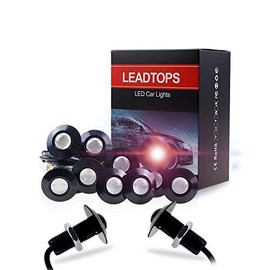 LEADTOPS Eagle Eye LED Lights, 10-pack DIY 12V Ultra thin 23mm Eagle Eye Bulb Fog Tail DRL Daytime Running Lights Red Kit for Car Motorcycle (Red, Black)