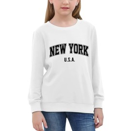 GORLYA Girl's Pullover Tops Cute Cartoon Graphic Print Sweatshirt Clothes for 4-14 Years Kids(GOR1059,12Y,NewYork White)