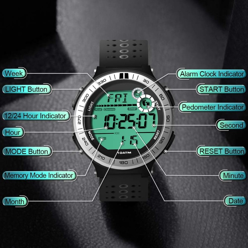 100M Underwater Watch for Men Boys Pedometer Waterproof Swim Watch