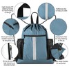 BeeGreen Blue Sport Cinch Bag String Backpack with Shoe Compartment