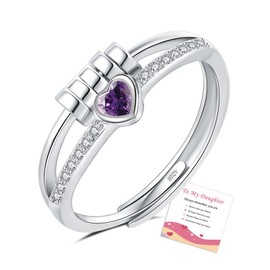 Purple Fidget Ring for Daughter, Adjustable Heart Ring for Girls with Cubic Zirconia, Silver Anxiety Rings Sterling Silver Anxiety Rings for Women, Daughter Birthday Gifts Christmas Gifts for Her
