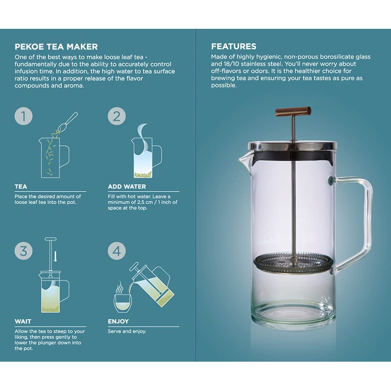 Teabloom Tea Press with Copper Pull Handle and Stainless Steel