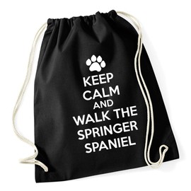 Hippowarehouse Keep calm and walk the springer spaniel - dog Drawstring Cotton School Gym Bag 37cm x 46cm, 12 litres