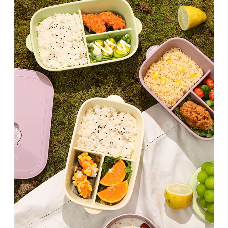 Ceramic Lunch Box with Compartment, Lunch Box with Lid, Green