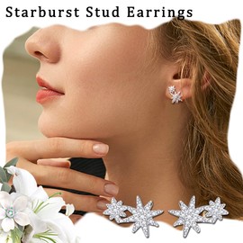 Sllaiss Star Earrings 925 Sterling Silver Stud Earrings for Women Cubic Zirconia Drop Dangle Earrings Long Chain Earrings Bridal Earrings Wedding Earrings