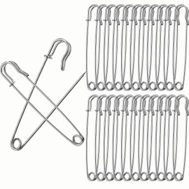 Safety Pins Large - Pack of 30 90 mm Heavy Duty Safety Pins for Clothes, Leather, Thick Fabrics, Blankets, Scarves Kilts, All Types of Crafts (Silver)