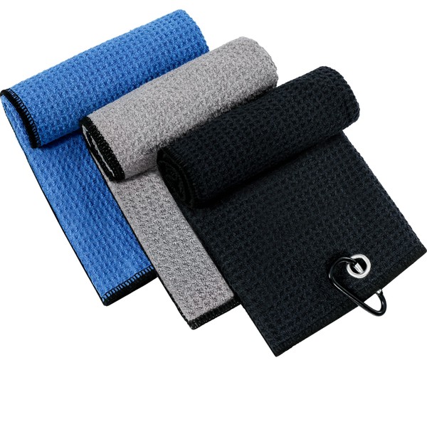Xgunion 3 Pack Tri-fold Golf Towel for Golf Bags with