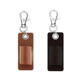 Sarini 2 Pieces Leather Pen Holder for Lanyard Durable Anti-Lost Pen Lanyard Holder with Metal Clip PU Leather Clip for Badges and Clipboards (Black & Brown)