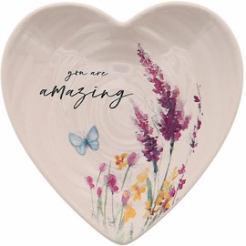Pavilion - You Are Amazing - Ceramic Heart-Shaped Keepsake Dish, Watercolor Floral Design, Mothers Day Gift, Cool Gifts For Coworker, Trinket Dish, Ring Holder, Jewelry Dish, 1 Count