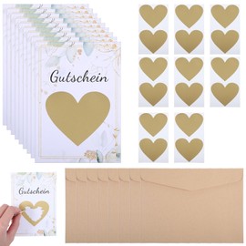 Yuanchu 8 Sets of Scratch Cards to Write Yourself, with 8 Kraft Paper Envelopes, Voucher to Fill Yourself with Scratch Stickers, Gifts for Women, Valentine's Day, Birthday, Wedding (Green)
