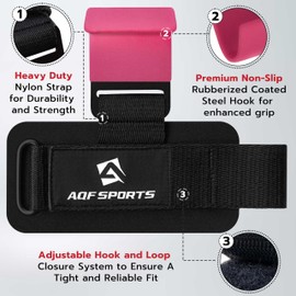 AQF Weight Lifting Hooks Straps, Non-Slip Rubber Coating Grips 8mm Thick Padded Neoprene with Double Stitching for Powerlifting Deadlifts Gym Chin Pull Up Exercise Fitness - Pink