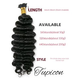 Pre-Divided Human Braiding Hair for Bulk Hair Pre-streached Braiding Hair Easy To Install Boho Braids Human Hair Extensions Deep Wave (640 Roots)18inch/200g