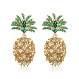 EVER FAITH Pineapple Earrings for Hawaiian Vacation Beach Party, Sparkly Crystal Tropical Fruit Pineapple Drop Dangle Earrings for Women Girls Brown