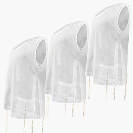 Pack of 3 Kids Ashkenaz Tzitzit T-Shirt Round Neck -100% Cotton Tallit Katan Meyuchad Thin Strings Undershirt, Kosher Premium Quality Size 6 White