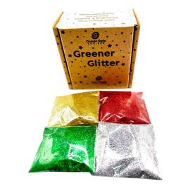 Greener Glitter 100% Plant not Plastic, No Guilt Biodegradable and Fully Compostable, Eco, Ocean Safe, Zero-Waste, Multi Pack (Fine Grain) - Red, Green, Gold and Silver (40g Total)