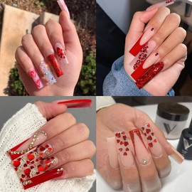 6 Boxes Valentine’s Day Nail Glitters Sequins Laser Red Heart Nail Art Sequins Holographic Shiny with Powder Design Nail Glitters Flakes Supplies for Women Valentines Manicure Body Makeup Decor Charm