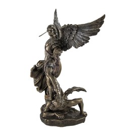 Veronese Design 10-Inch Tall Bronze Finished Saint Michael Triumphing Over Lucifer Cast Resin Statue with Intricate Detail and Hand-Painted Accents - Christian Home Decor