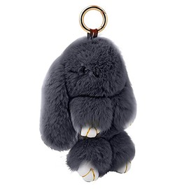 Bestowal Soft Fluffy Faux Fur Rabbit Doll Keychain Pendant (18cm, Dark Grey)