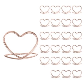 HARFINGTON 24pcs Table Number Holders 1.18 Inch 30mm Tall Double Heart Shape Steel Photo Holders for Centerpieces Table Place Card Holders for Wedding Reception Party Office Home, Rose Gold
