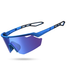 Lamicall Polarized Sports Sunglasses for Men Women, [24g Ultralight] [Adjustable Nose Pad] UV400 Protection Sun Glasses for Cycling Running Baseball Fishing Golf Beach Volleyball, Half Frame, Blue