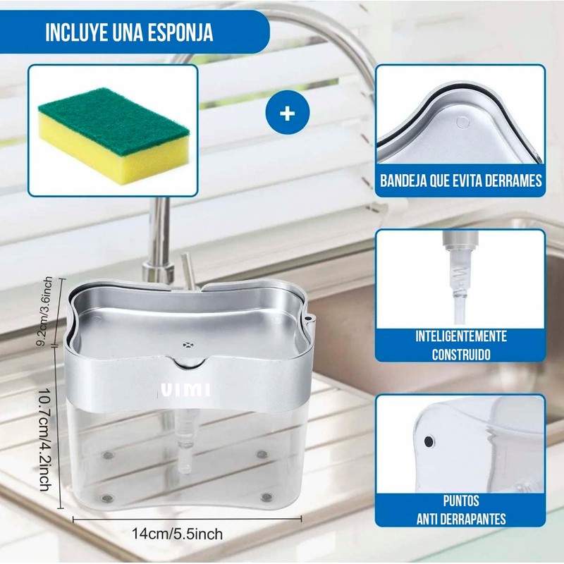 Vimi Dispensador De Jabón Líquido Lava Trastes Cubiertos (Negro)