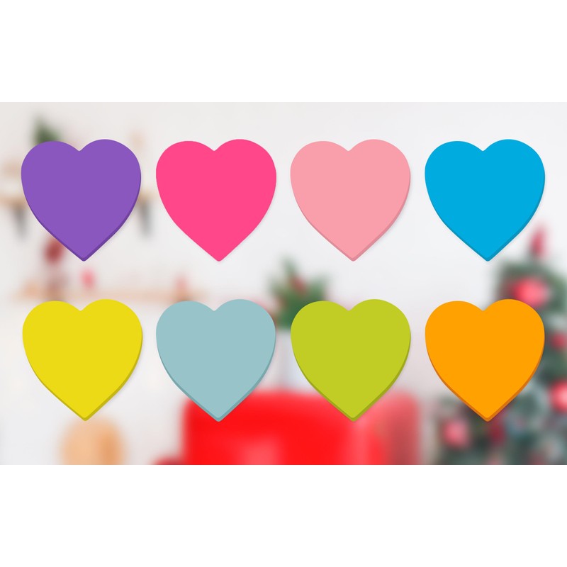 Heart Sticky Notes 3x3 in, 8 Pads, Super Cute Bright