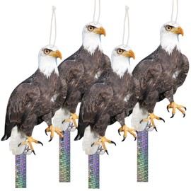 4PCS Fake Owl to Keep Pigeons Away from House, Flat Hanging Hawk Scare Devices with Reflective Tape, Garden Owl to Scare Woodpecker Pigeon Away from Balcony Plastic Owl for Windows Patio Roof