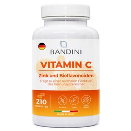 Bandini® Vitamin C 1000 mg + Zinc + Bioflavonoids | 1 Tablet per Day | Immune System, Skin, Bones, Nails, Hair | Ascorbic Acid, Zinc Preparation with Pure Vitamin C | 210 Tablets
