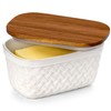 Nucookery Ceramic Butter Dish, Embossed Butter Keeper with Wood Lid