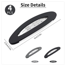 4PCS Large Snap Hair Clips for Women, Snap Hair Barrettes for Girls, Matte Snap Clips for Hair, Hair Pins for Girls, Medium Barrettes Hair Accessories (3.5Inch,Black&Grey)
