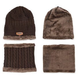 Aisprts Winter Beanie Hat Scarf Set Warm Knit Hat Thick Knit Skull Cap Outdoor Sports Hat Sets for Men Women (Coffee)(Size: One Size)