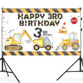 Banner de construcción para fiesta de cumpleaños de tercer cumpleaños, decoración de excavadora, decoración de cumpleaños de 3 cumpleaños, camión volquete, decoración de fiesta de cumpleaños